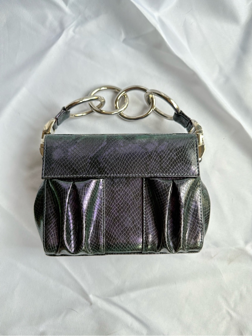 Sarelly Sarelly Mx Iridescent Snake-Embossed Top-Handle Bag with Chain Handle